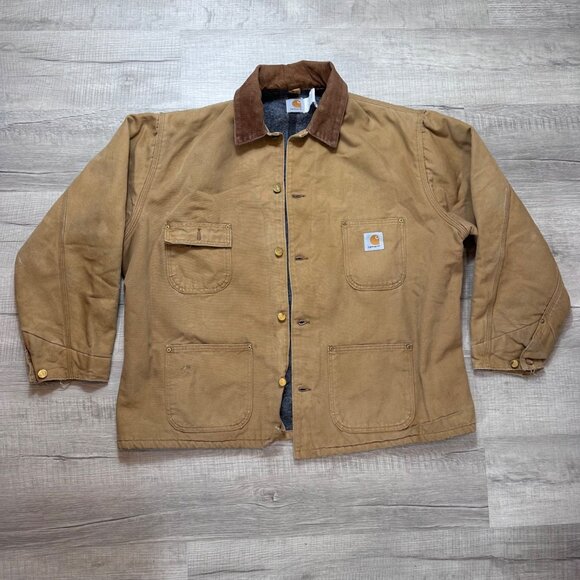 Rare Vintage CARHARTT 4 Pocket Blanket Lined Men's 3XL Chore Coat 90s Tan Brown - Picture 1 of 8